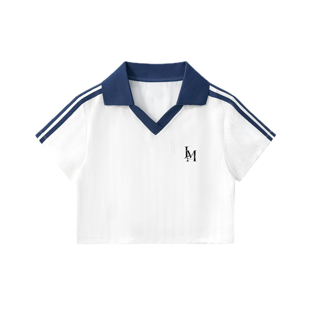 The Stripe Jersey in White with Navy Blue, front view #Color_White with Navy Blue
