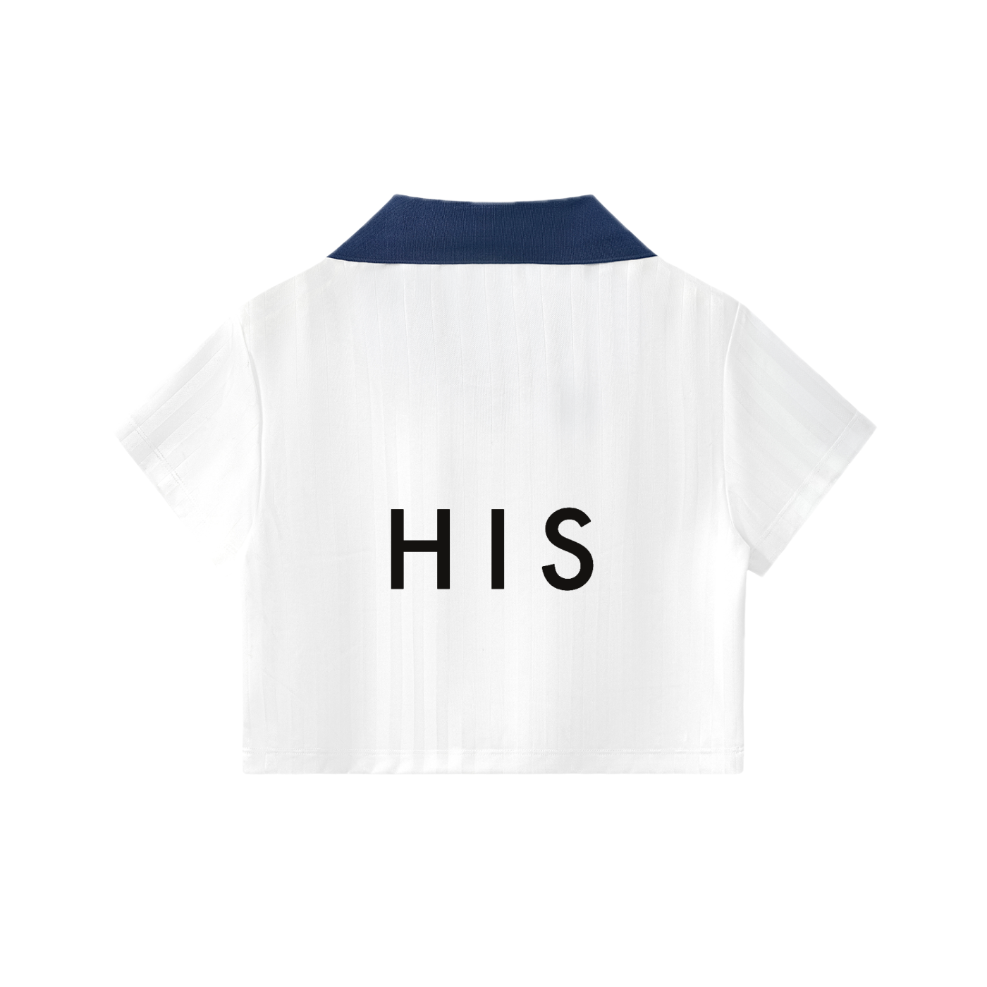 The Stripe Jersey in White with Navy Blue, back view #Color_White with Navy Blue
