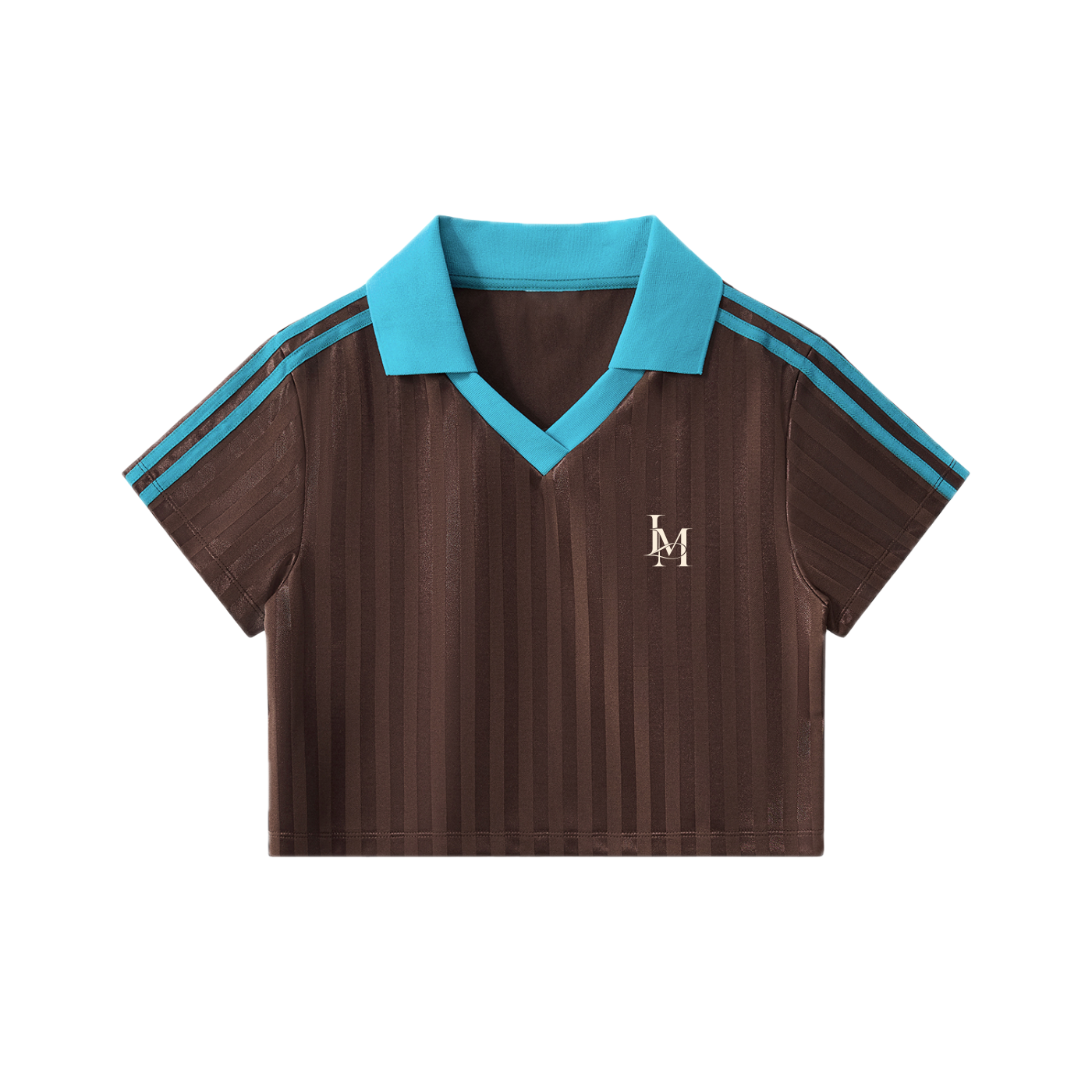 The Stripe Jersey in Coffee with Blue, front view #Color_Coffee with Blue