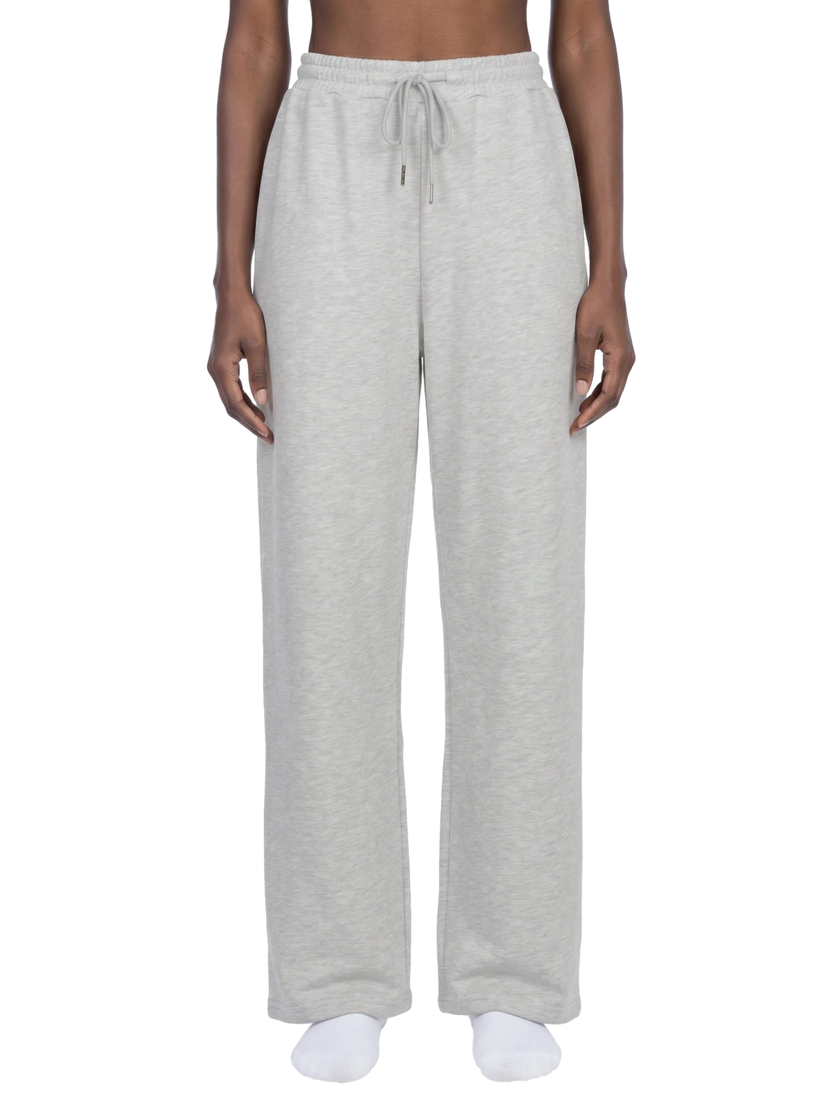 The Straight Sweatpant in Flower Gray — on model, front #Color_Flower Gray