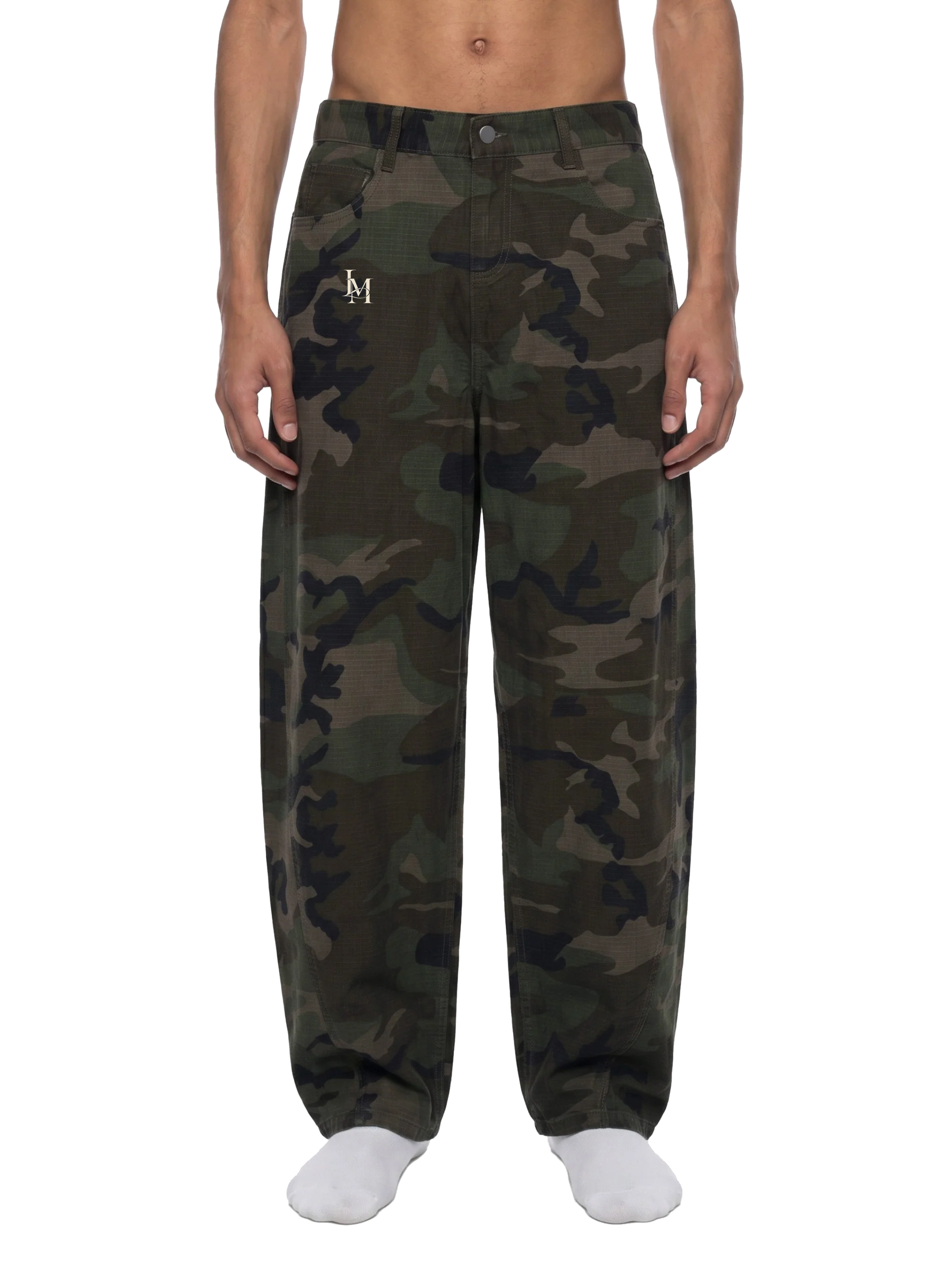 The Camo Cargo in Green Camo — on model, front #Color_Green Camo
