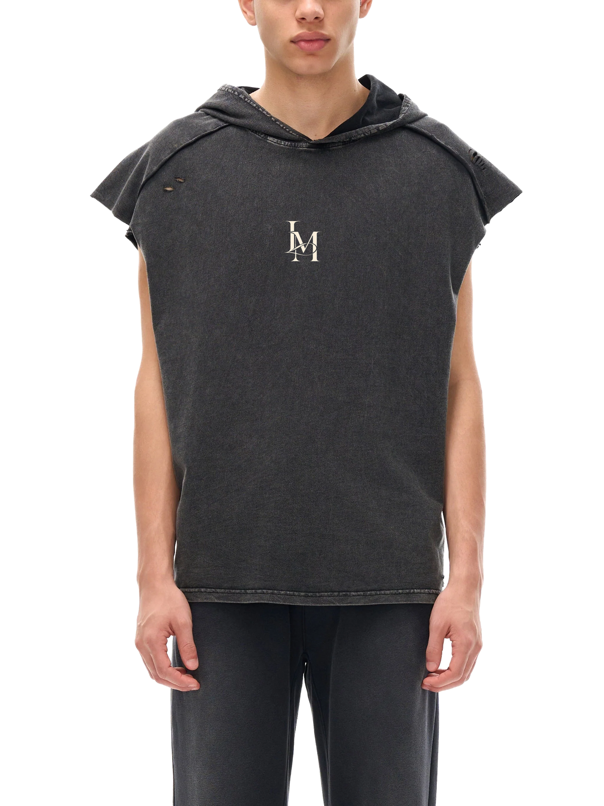 The Hooded Tank in Black — on model, front #Color_Black