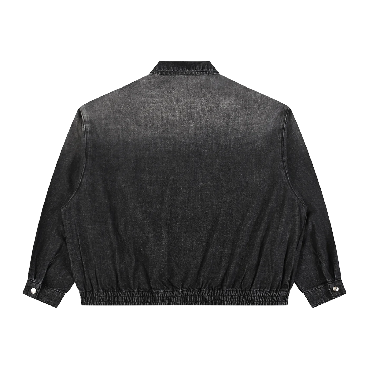 The Denim Jacket in Black, back view #Color_Black