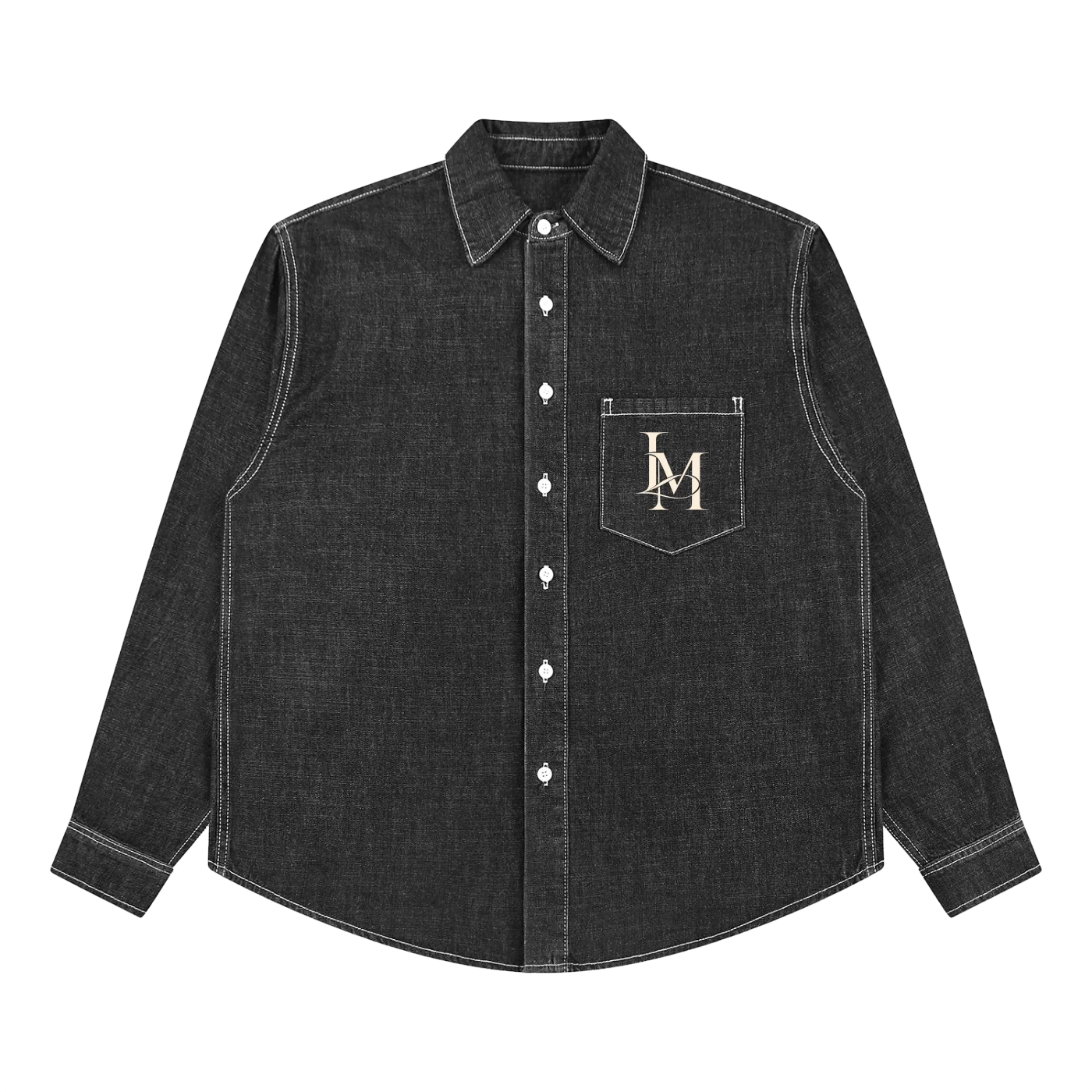 The Denim Shirt in Black, front view #Color_Black