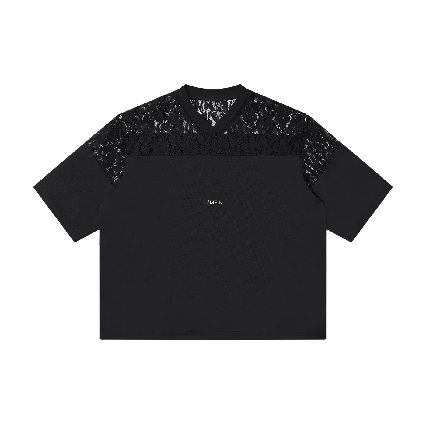 The Lace V-Neck in Black, back #Color_Black