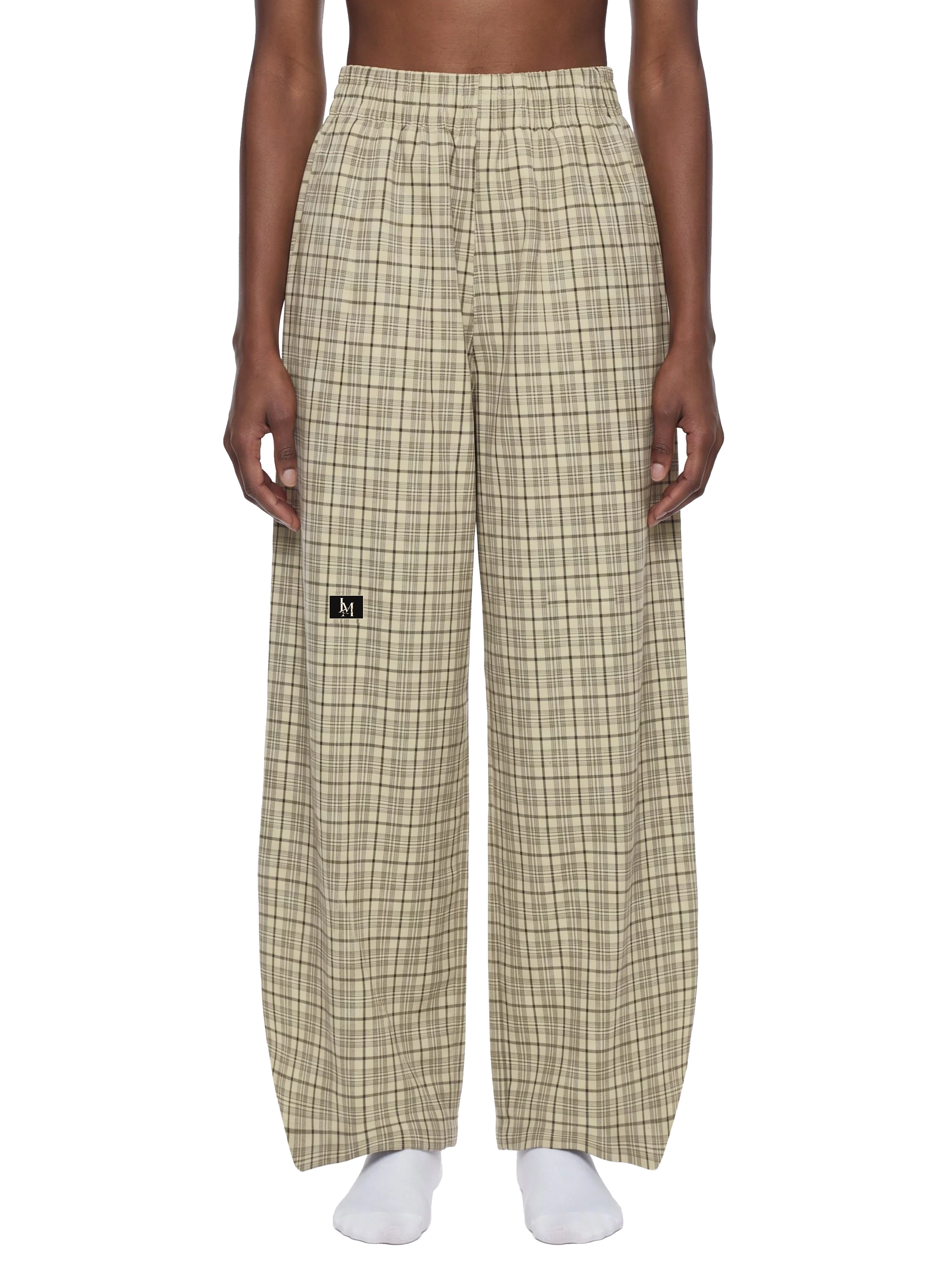 The Plaid Trouser in Apricot Plaid — on model, front #Color_Apricot Plaid