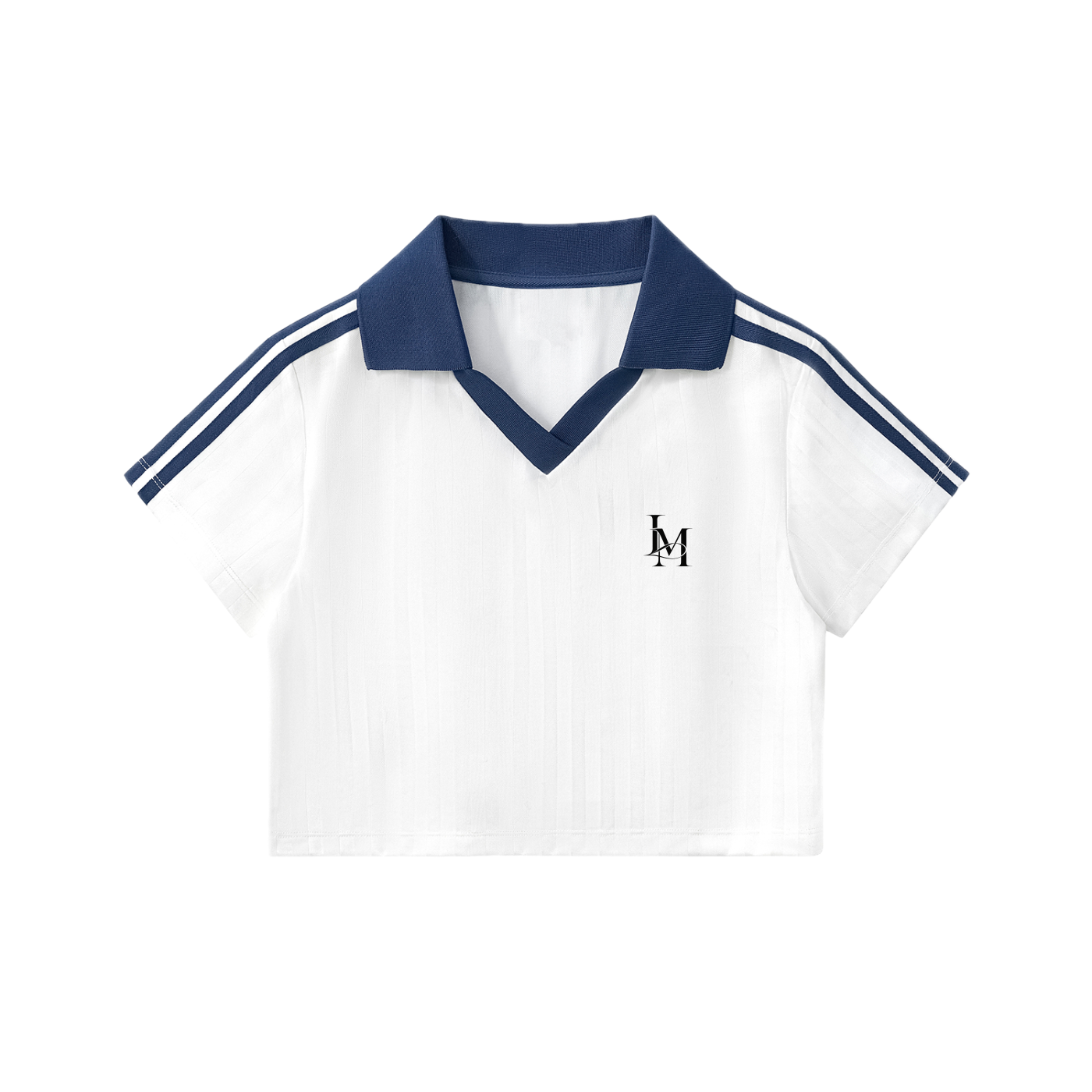 The Stripe Jersey in White with Navy Blue, front view #Color_White with Navy Blue
