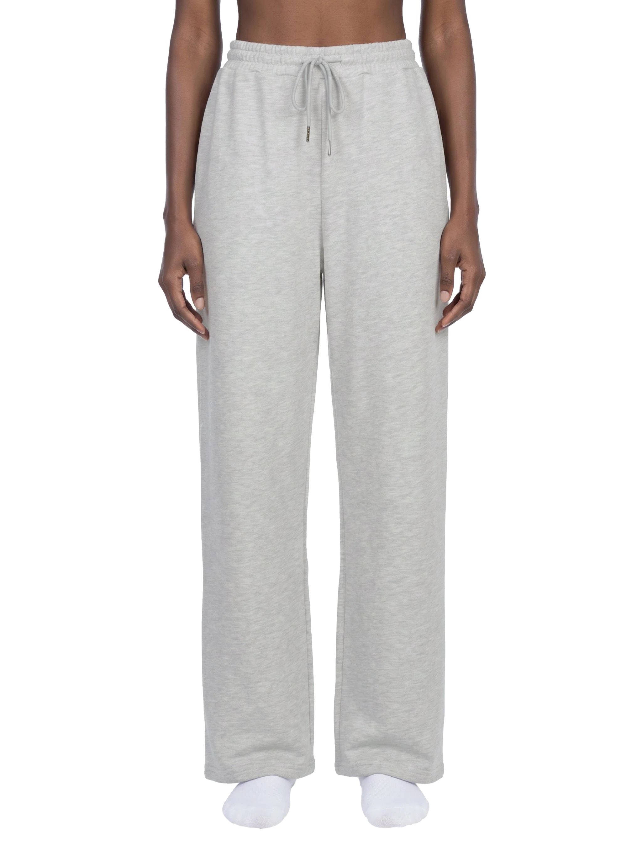 The Straight Sweatpant in Flower Gray — on model, front #Color_Flower Gray