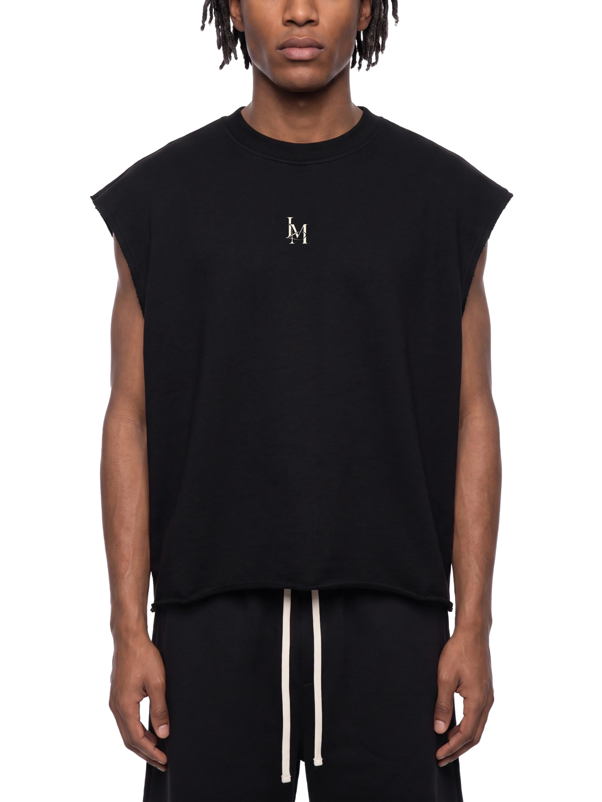 The Terry Tank in Black — on model, front #Color_Black