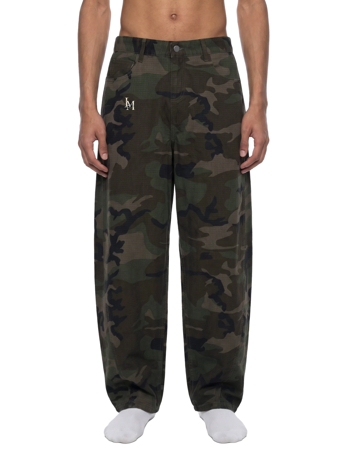The Camo Cargo in Green Camo — on model, front #Color_Green Camo
