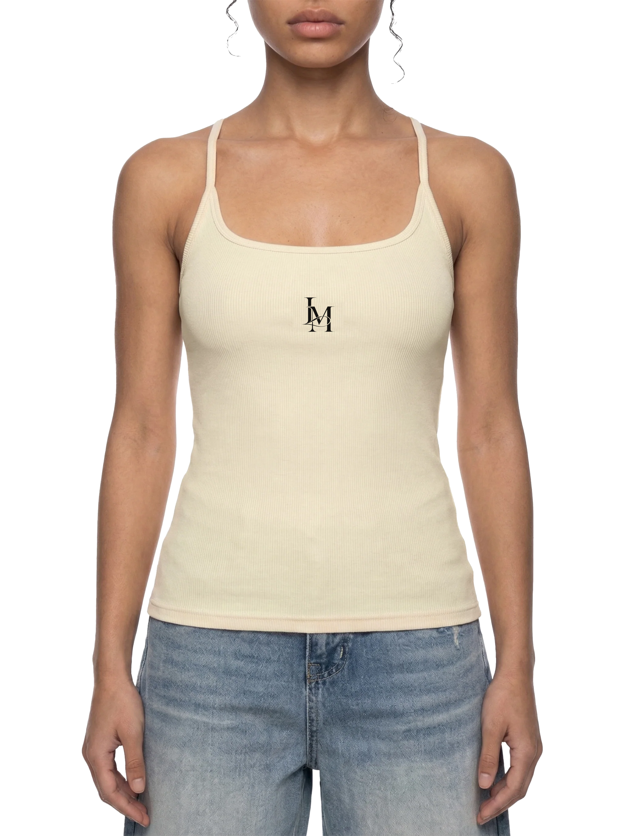 The Ribbed Tank in Apricot — on model, front #Color_Apricot