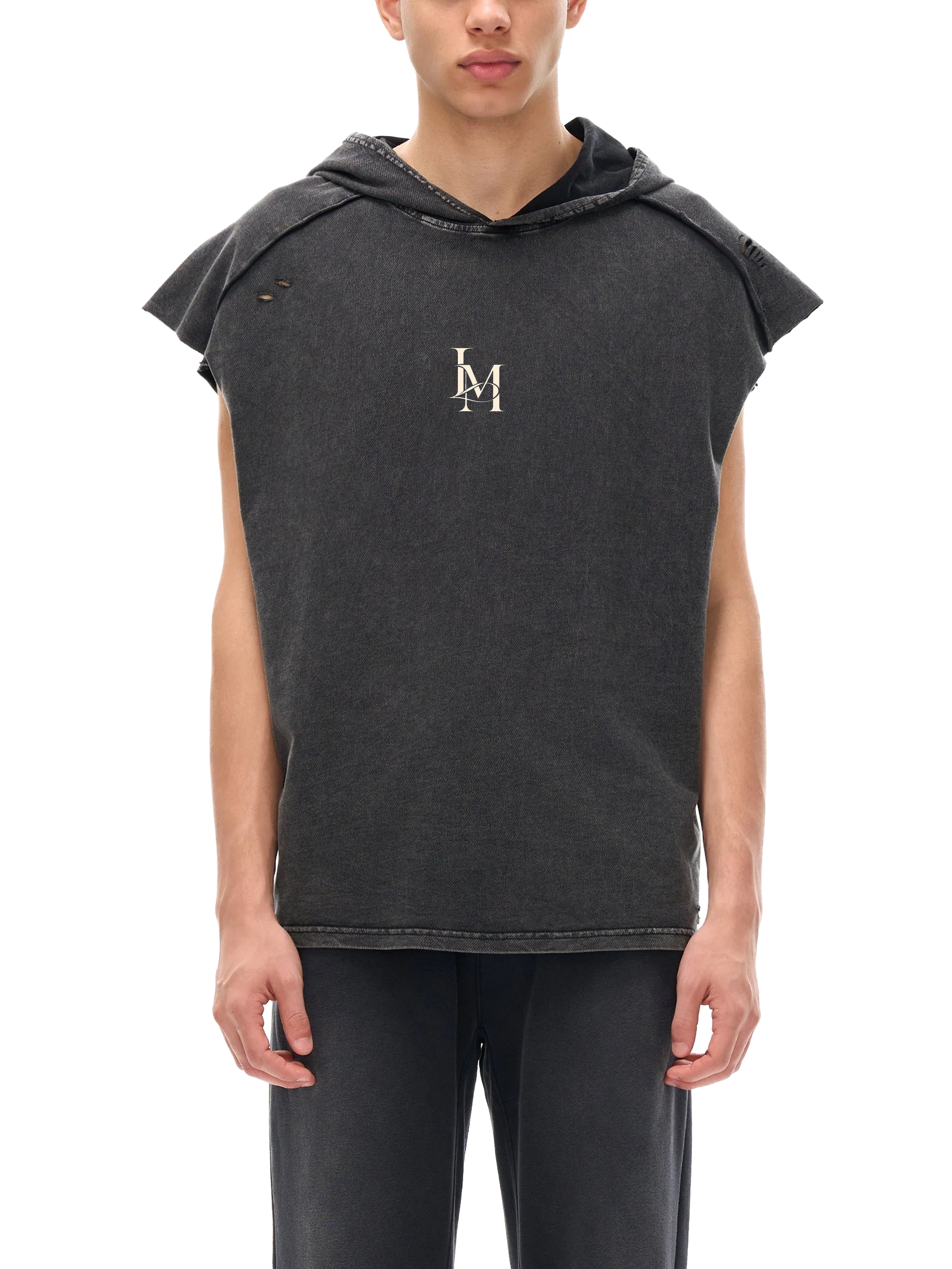The Hooded Tank in Black — on model, front #Color_Black