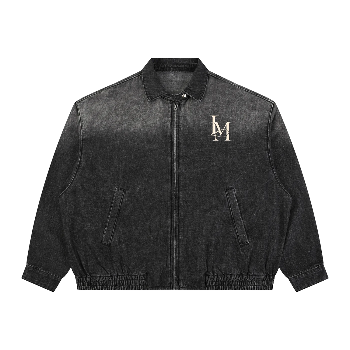 The Denim Jacket in Black, front view #Color_Black