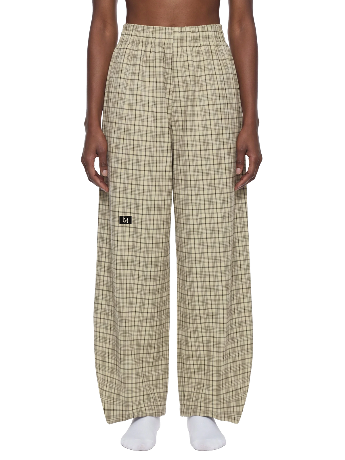 The Plaid Trouser in Apricot Plaid — on model, front #Color_Apricot Plaid