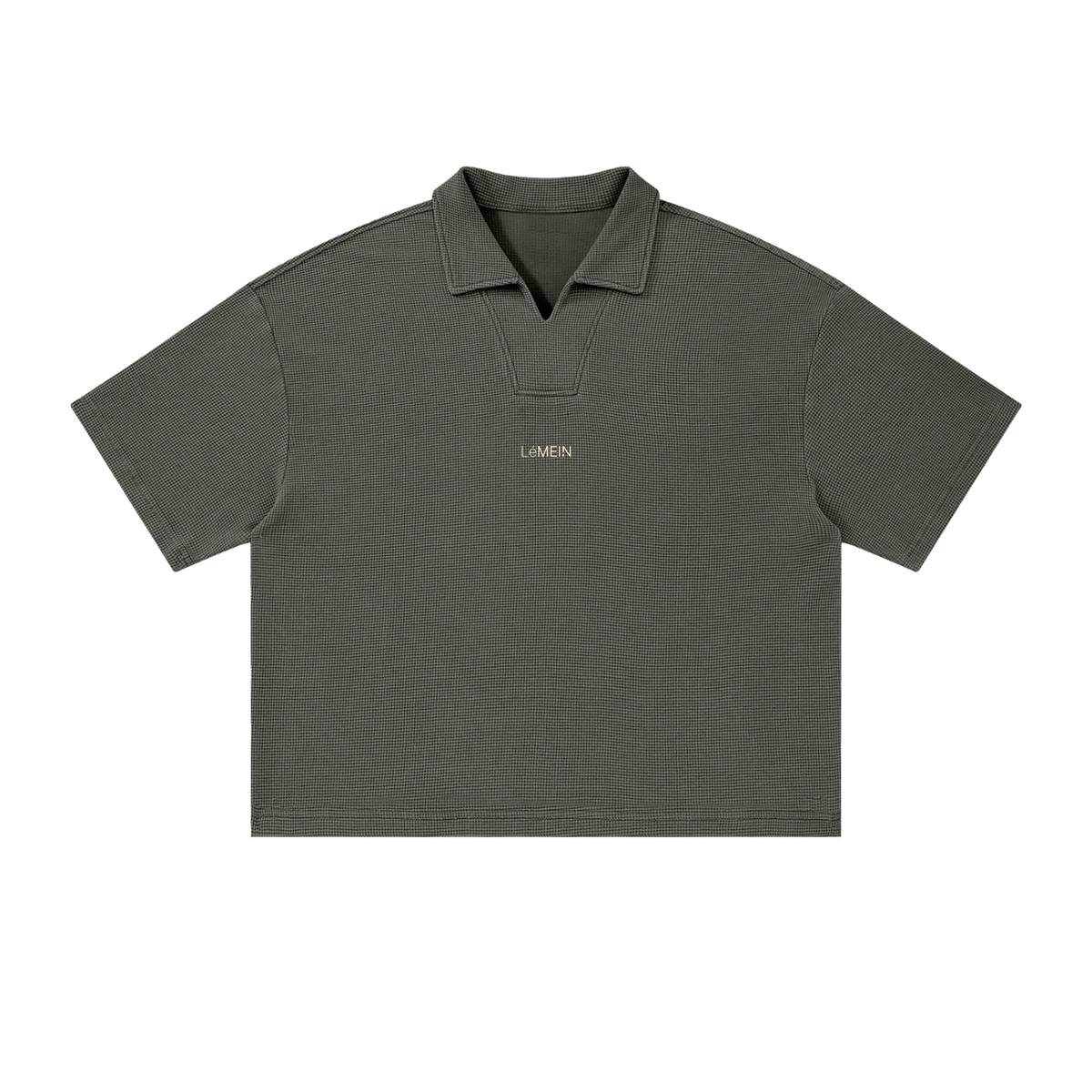 The Waffle Polo in Gray Green, front view #Color_Gray Green